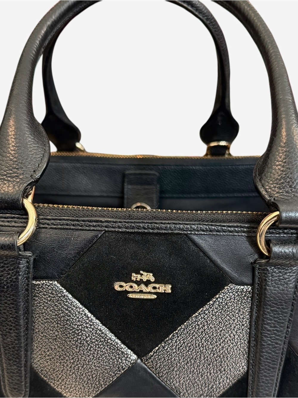 Coach Crosby Black and Grey Metallic Patchwork Leather Tote Bucket-Purse - Picture 14 of 16